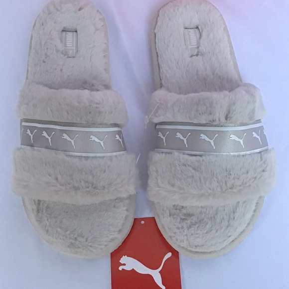 Junior PUMA Fluff Remix Slide Athletic Sandals Casual - Light Gray - Picture 2 of 9